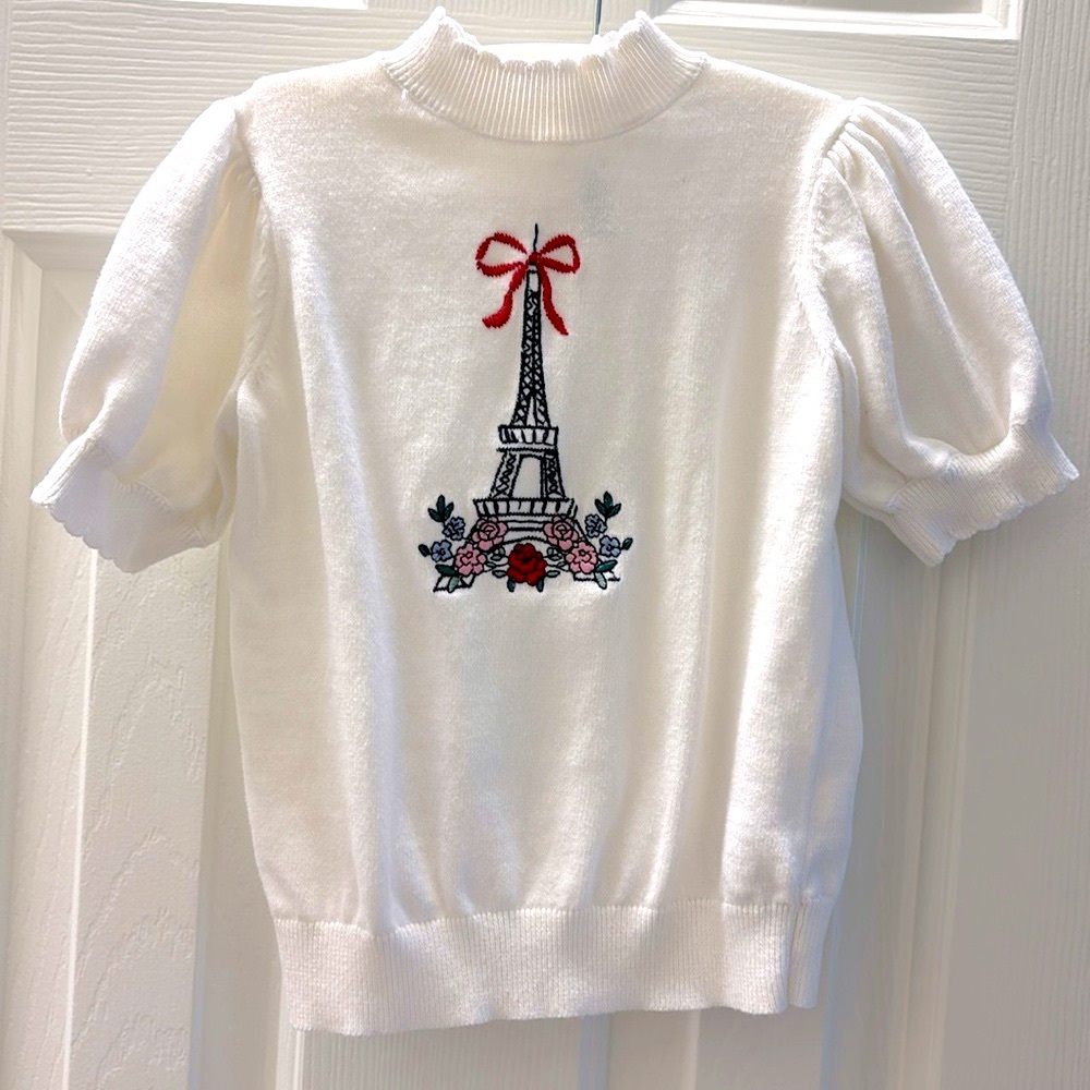 Janie and Jack Eiffel Tower sweater, short sleeve